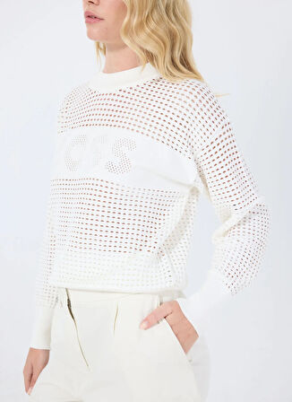 Boss Bisiklet Yaka Relaxed Düz Beyaz Kazak Kadın 50510202