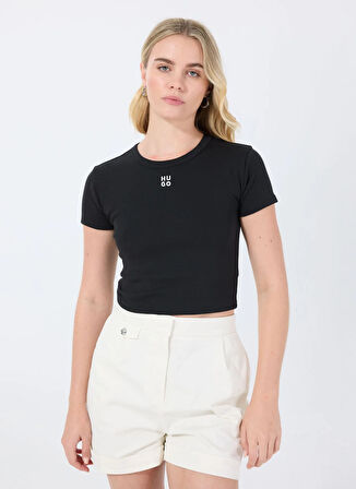 Hugo Bisiklet Yaka Düz Siyah Kadın T-Shirt 50512000