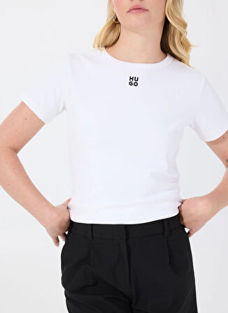 Hugo Bisiklet Yaka Düz Beyaz Kadın T-Shirt 50512002