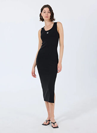 Siyah Kadın Bisiklet Yaka Slim Fit Elbise 50514521