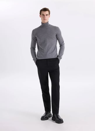 Hugo Dik Yaka Regular Fit Düz Antrasit Erkek Kazak 50474174_San Thomas-M