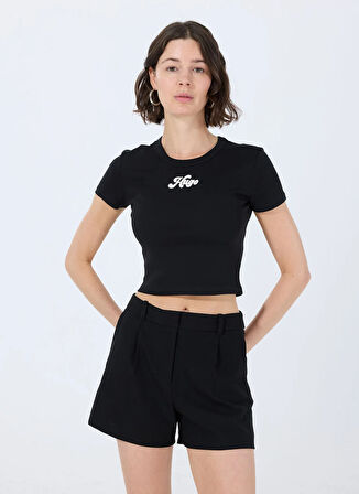 Siyah Kadın Bisiklet Yaka Normal Kalıp T-Shirt 50539132