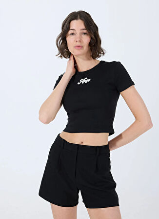 Siyah Kadın Bisiklet Yaka Normal Kalıp T-Shirt 50539132