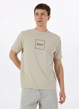 Boss Bisiklet Yaka Bej Erkek T-Shirt Te_linenlogo