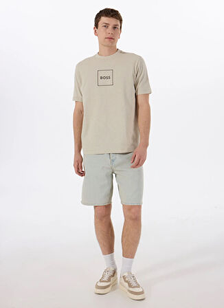 Boss Bisiklet Yaka Bej Erkek T-Shirt Te_linenlogo