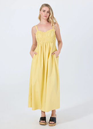 Boss Kare Yaka Düz Sarı Standart Kadın Elbise 50537919