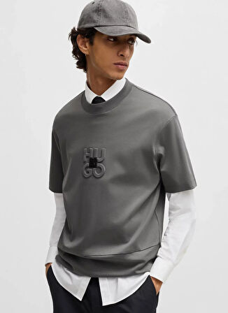 Hugo Bisiklet Yaka Düz Gri Erkek T-Shirt 50535499_Debostac 10261766 01