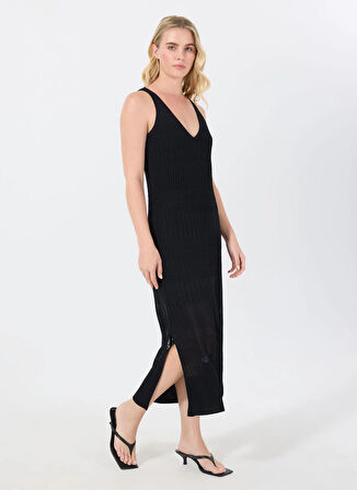 Boss V Yaka Düz Siyah Standart Kadın Elbise 50535506