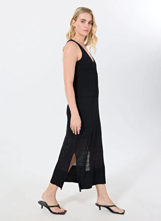 Boss V Yaka Düz Siyah Standart Kadın Elbise 50535506