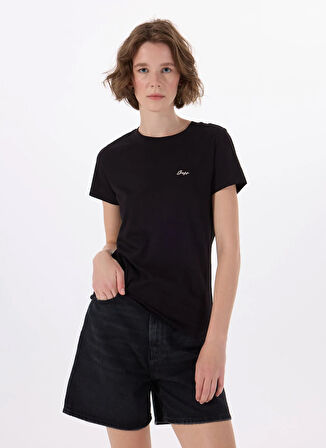 Boss Bisiklet Yaka Düz Siyah Kadın T-Shirt 50536628