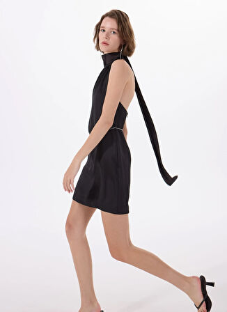 Hugo Dik Yaka Düz Siyah Kısa Kadın Elbise 50536440