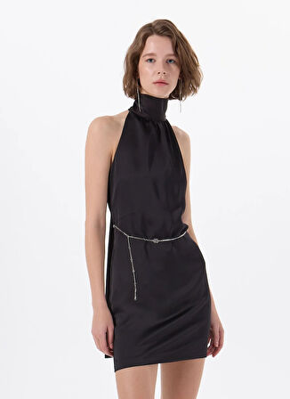 Hugo Dik Yaka Düz Siyah Kısa Kadın Elbise 50536440