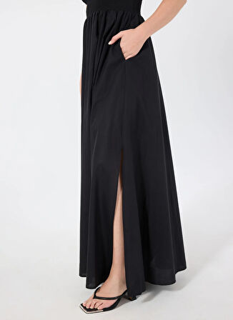 Hugo V Yaka Düz Siyah Uzun Kadın Elbise 50536456