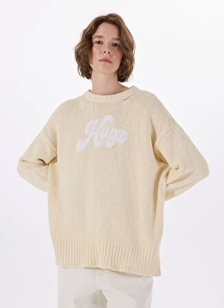Hugo Bisiklet Yaka Oversize Düz Ekru Kazak Kadın 50539782