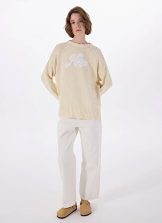 Hugo Bisiklet Yaka Oversize Düz Ekru Kazak Kadın 50539782