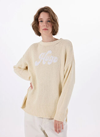 Hugo Bisiklet Yaka Oversize Düz Ekru Kazak Kadın 50539782