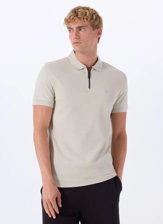 Boss Bej Erkek Polo T-Shirt Passerzip