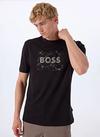 Boss Bisiklet Yaka Siyah Erkek T-Shirt Te_Logospace