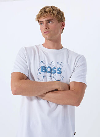 Boss Bisiklet Yaka Beyaz Erkek T-Shirt Te_Logospace