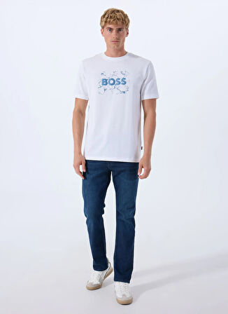 Boss Bisiklet Yaka Beyaz Erkek T-Shirt Te_Logospace