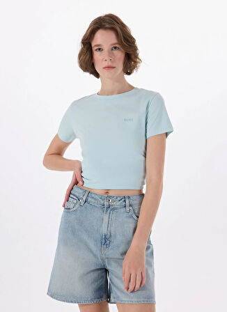 Boss Bisiklet Yaka Düz Mavi Kadın T-Shirt 50506973