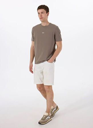 Boss Bisiklet Yaka Ekru Erkek T-Shirt TChup