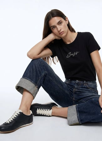 BOSS Siyah Kadın Yazı Baskılı T-Shirt 50538826