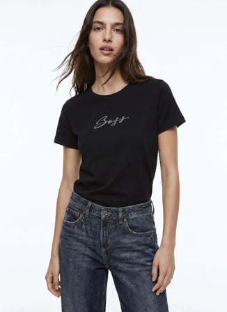 BOSS Siyah Kadın Yazı Baskılı T-Shirt 50538826