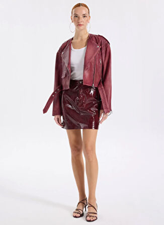 Boss Bordo Kadın Deri Ceket 50543026