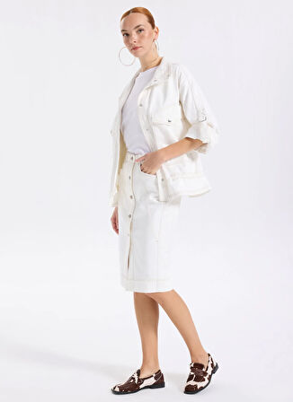 Boss Yüksek Bel Beyaz Kadın Diz Altı Etek 50541412