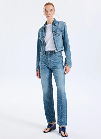 Boss Yüksek Bel Düz Paça Standart Mavi Kadın Denim Pantolon 50545081