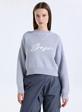 Boss Bisiklet Yaka Standart Gri Kadın Kazak 50543979