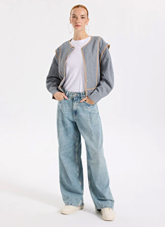 Boss Yüksek Bel Düz Paça Standart Mavi Kadın Denim Pantolon 50542435