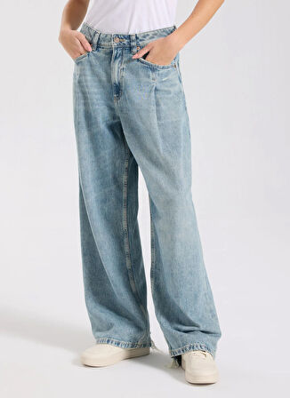 Boss Yüksek Bel Düz Paça Standart Mavi Kadın Denim Pantolon 50542435