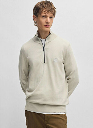 Boss Fermuarlı Yaka Regular Fit Ekru Erkek Kazak Kanobix_S