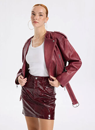 Boss Bordo Kadın Deri Ceket 50543026
