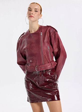 Boss Bordo Kadın Deri Ceket 50543026