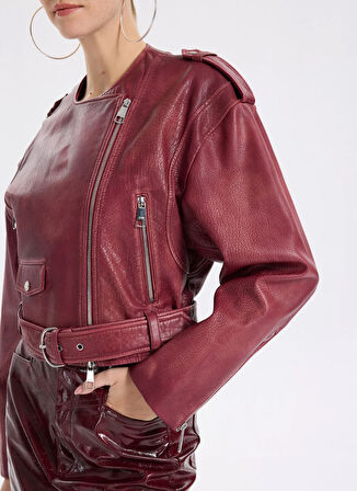 Boss Bordo Kadın Deri Ceket 50543026