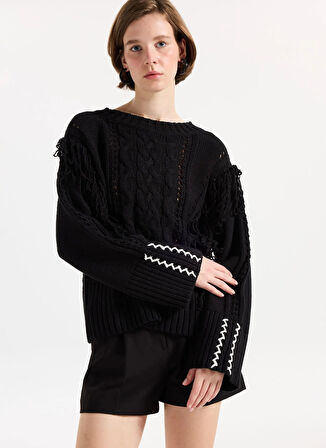 Boss Bisiklet Yaka Standart Siyah Kazak Kadın 50543949