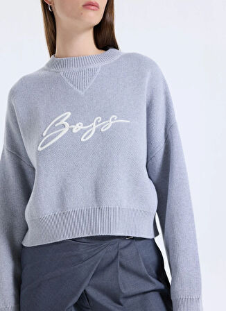 Boss Bisiklet Yaka Standart Gri Kadın Kazak 50543979