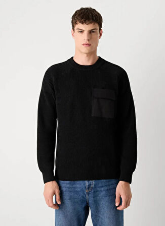 Boss Bisiklet Yaka Relaxed Siyah Erkek Kazak Kalamaro