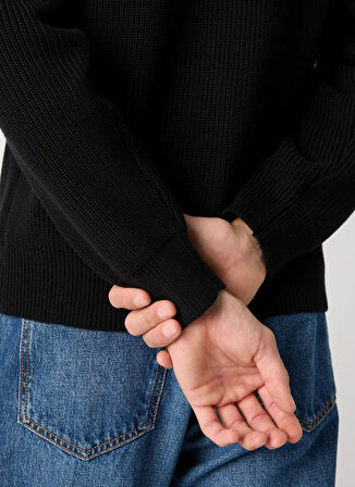 Boss Bisiklet Yaka Relaxed Siyah Erkek Kazak Kalamaro