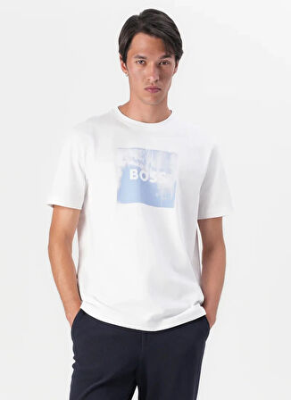 Boss Bisiklet Yaka Beyaz Erkek T-Shirt Te_Wheel