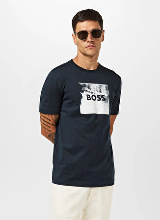 Boss Bisiklet Yaka Lacivert Erkek T-Shirt Te_Wheel