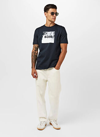 Boss Bisiklet Yaka Lacivert Erkek T-Shirt Te_Wheel