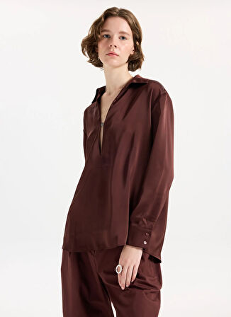 Hugo Normal Gömlek Yaka Kahve Kadın Gömlek 50542311