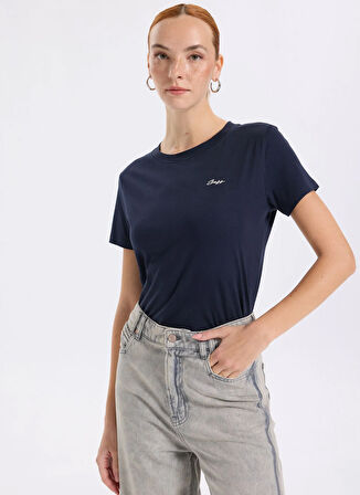 Boss Bisiklet Yaka Lacivert Kadın T-Shirt 50554015