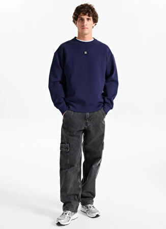 Hugo Bisiklet Yaka Lacivert Erkek Sweatshırt 50533689_Dettil