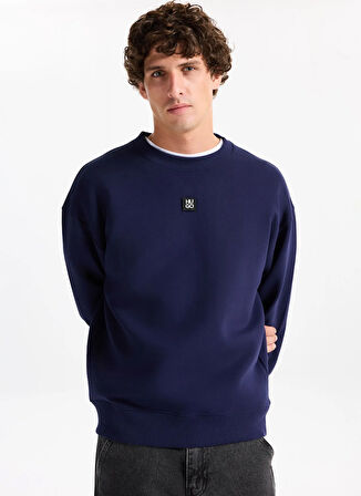 Hugo Bisiklet Yaka Lacivert Erkek Sweatshırt 50533689_Dettil
