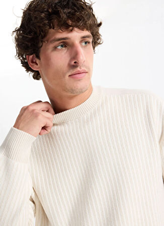 Boss Bisiklet Yaka Relaxed Bej Erkek Kazak Koltorp